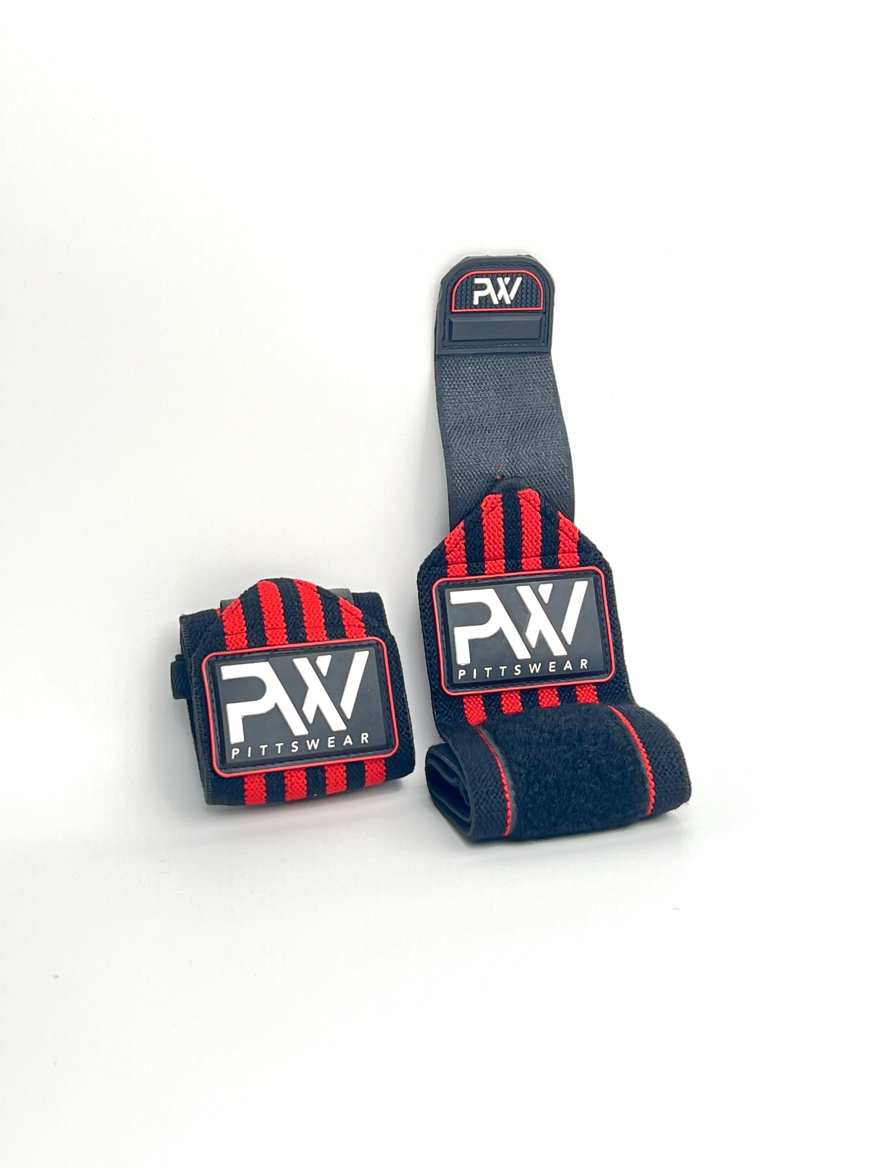 PittsWear Sport-Handgelenksbandagen in Schwarz und Rot, Paaransicht mit Logo