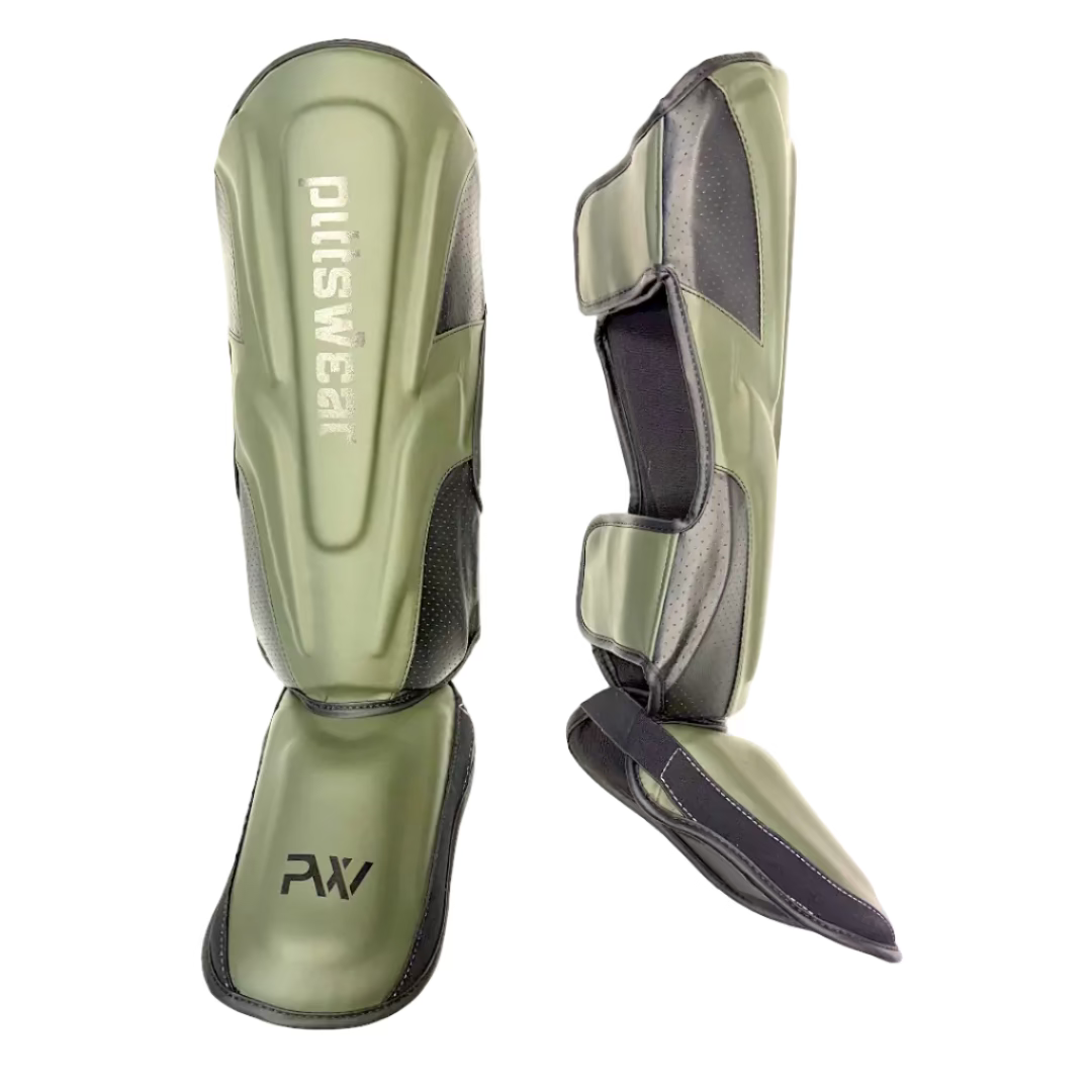 Profi Schienbeinschoner von PittsWear in den Farben Olivgrün und Schwarz