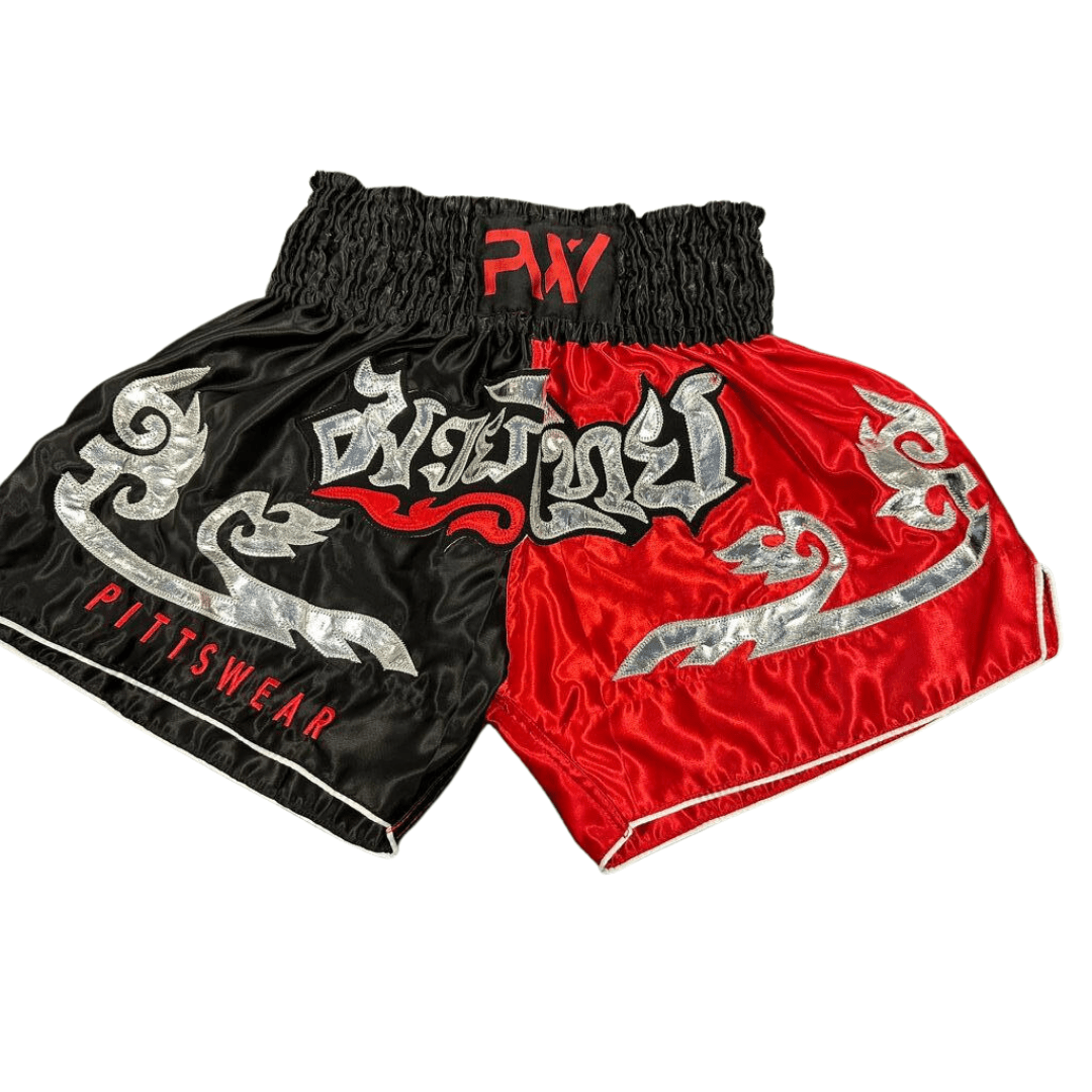 PittsWear Thaibox Shorts in Schwarz und Rot
