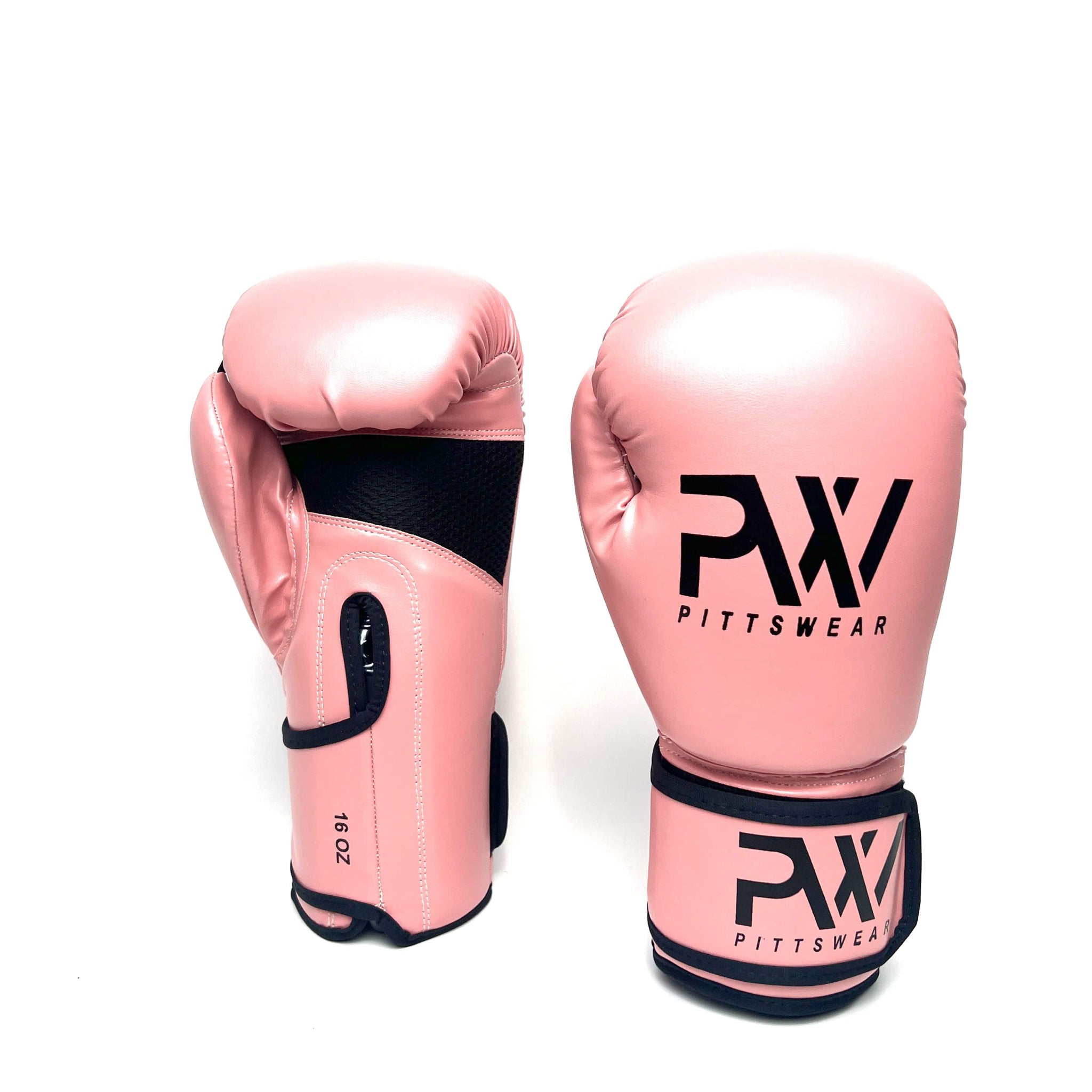 Rosa Boxhandschuhe: Ein Paar rosa PittsWear 16-Unzen-Boxhandschuhe.